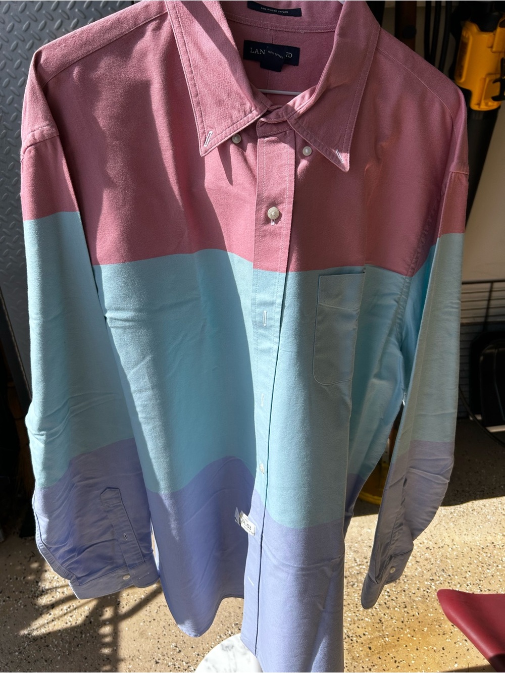 Lands' End Colorblock Button-Down in Pink, Light Blue & Lavender